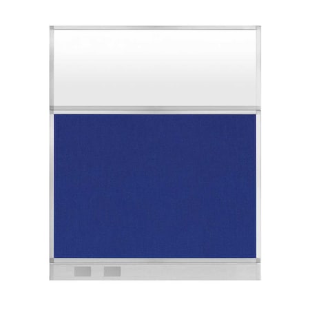 Versare Hush Panel Configurable Cubicle Partition 5' x 6' Royal Blue Fabric Frosted Window w/ Cable Channel 1856405-3